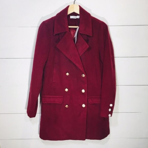 JUSTFAB Maroon Oxblood Naval Peacoat Pea Coat NWT - Picture 2 of 8
